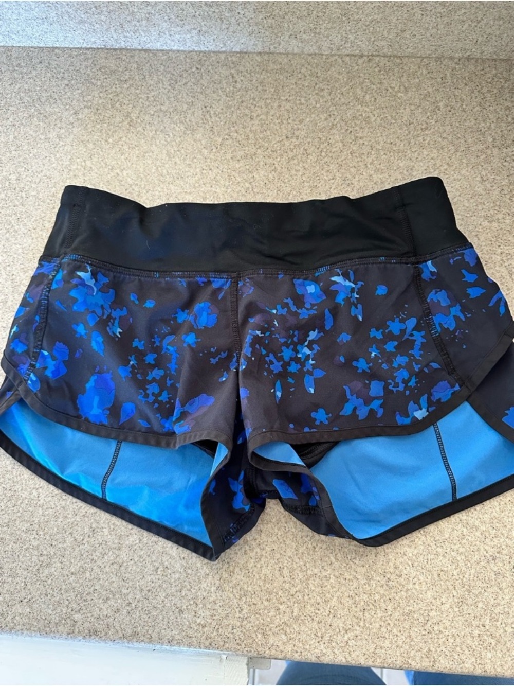 lululemon athletica Black Shorts with Blue Pattern